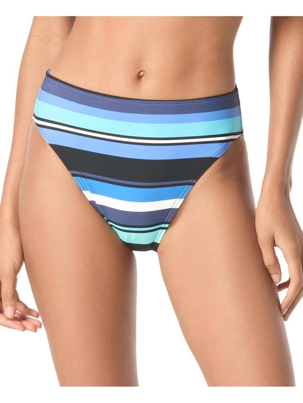 Michael Michael Kors Women's High-Leg Bikini Bottoms - Black/Blue Multi (0003)